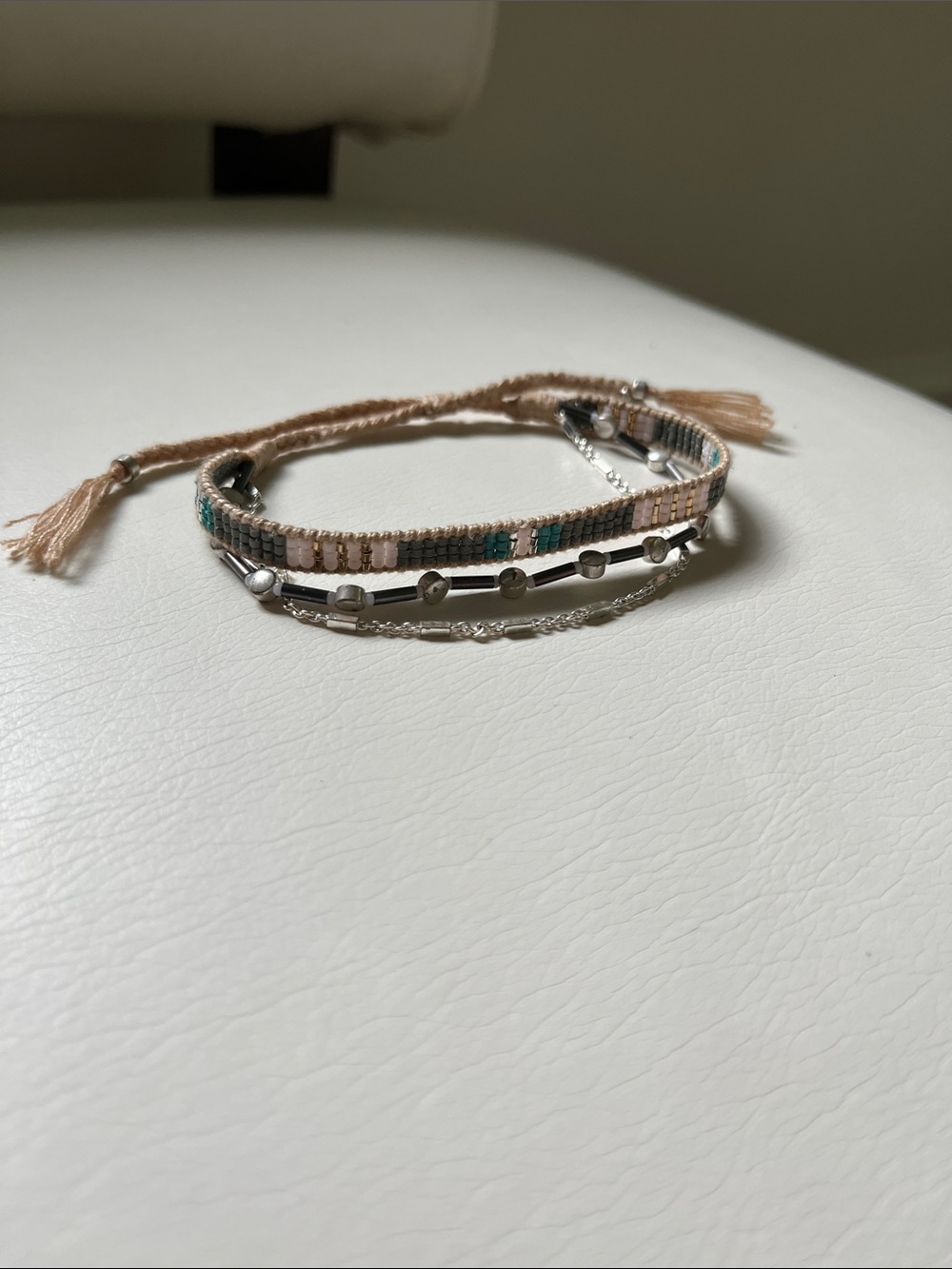 Stella & Dot Beaded Frieze Triple Strand Bracelet Tassel